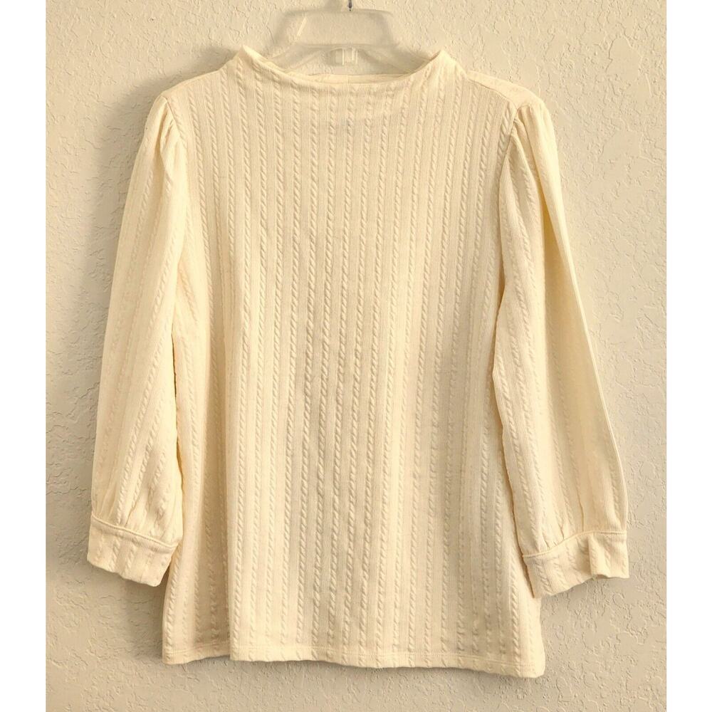 Top/Blouse-Talbots-Light Yellow-Mock Turtleneck-Cuff Sleeves-Pullover-Size Large